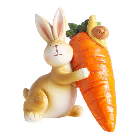 Пасхальный Кролик Фигурка Милый Кролик с Морковкой Скульптура Ручной Работы Смола Статуэтка Животного для Внутреннего Наружного Сада Газона Двора Балкона Домашний Декор Стола