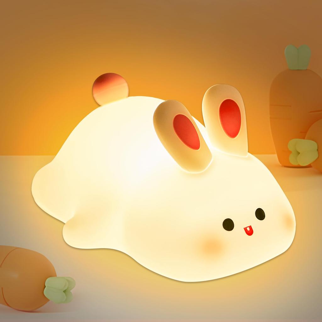 Милая ночная лампа с регулируемой яркостью Kawaii Rabbit Lamp Touch Rechargeable 30 Minutas Auto Off Funny Day Birthday Gift for Women Teen Girls Boys Baby Kids Portable