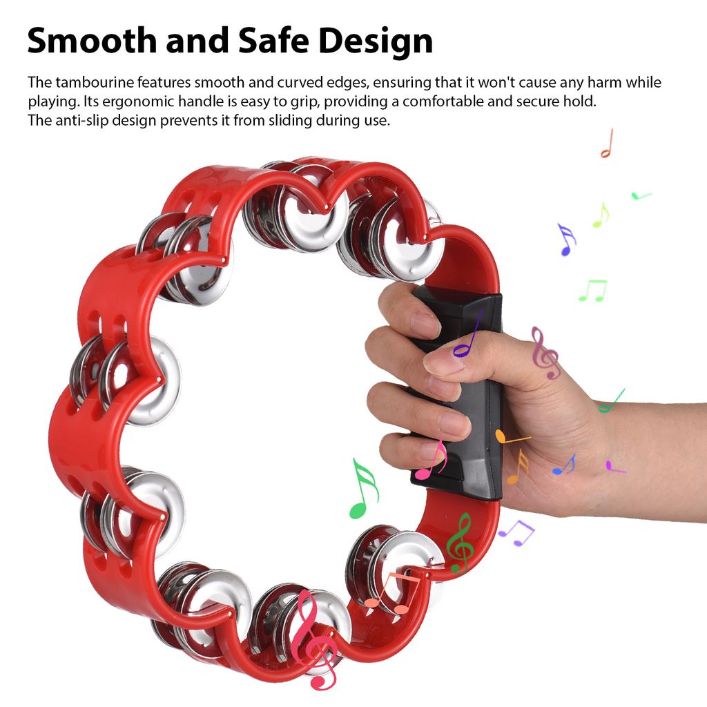 Tambourine for Adults Pleasant Jingle Sound Hand Cranked Bell Rings Metal Bell Sound Percussion Instruments Home School Party Supplies Double Jingles