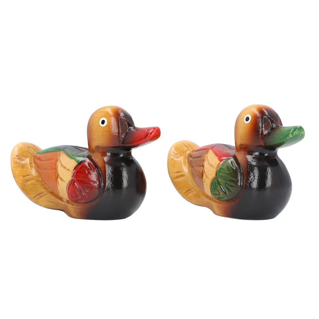 1 Pair Wooden Mandarin Ducks Figurine Colorful Love Birds Duck Statue Handmade Decorative Sculpture