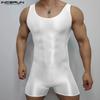 Men Sleeveless Solid Color Thin Semi-Sheer Bodysuits Jumpsuits Short Rompers Underwear