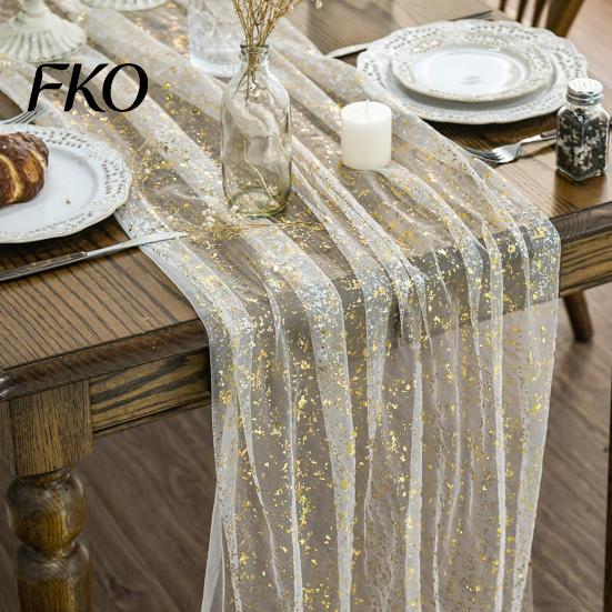 Table Runner Glittery Runner, Sheer Flowing Tulle Elegant Charming Dining Accessory for Home Wedding Baby Shower Bridal