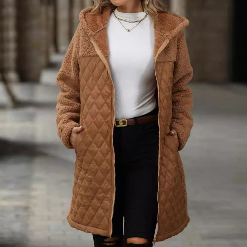 Женское осенне-зимнее свободное плюшевое пальто с капюшоном на молнии