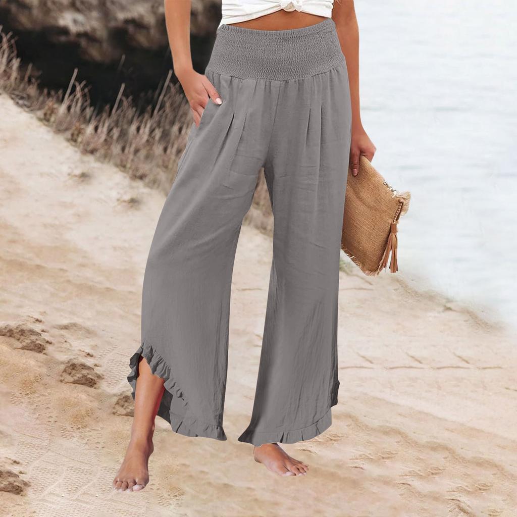 Womens Palazzo Pants Summer Casual Flowy Wide Leg Trousers Beach Travel Vacation Outfits