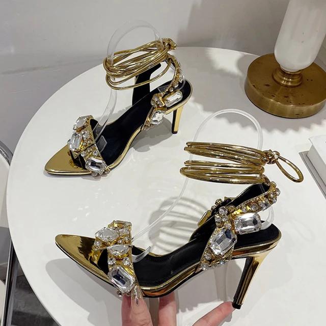 Fashion Luxury Best - Selling Strappy High Heel Sandals, Rhinestone - Embellished, Glam Evening Party Vibe, Ideal for Formal Occasions