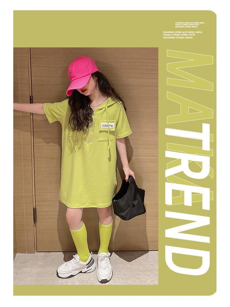 Платье принцессы в корейском стиле с капюшоном для девочек - с короткими рукавами, летний стиль футболки для детей