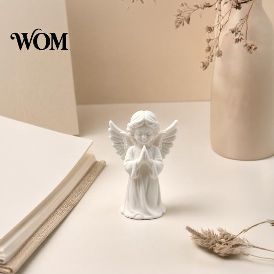 Praying Angel 3D Print Sculpture Printed Statue, Elegant Matte White Cherub Figurine with Detailed Waterproof Anti-fade Figure Wings, Durable