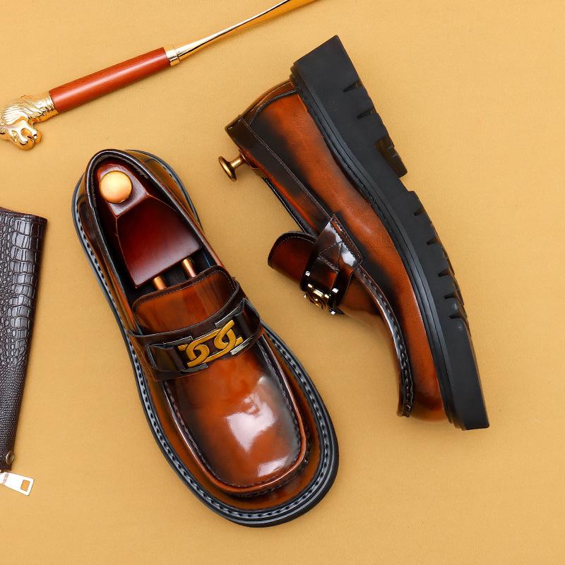 Популярные кожаные туфли с большой головой, мужские кожаные глянцевые деловые повседневные модные туфли с широкой ногой и толстой подошвой, модельные туфли с одной педалью