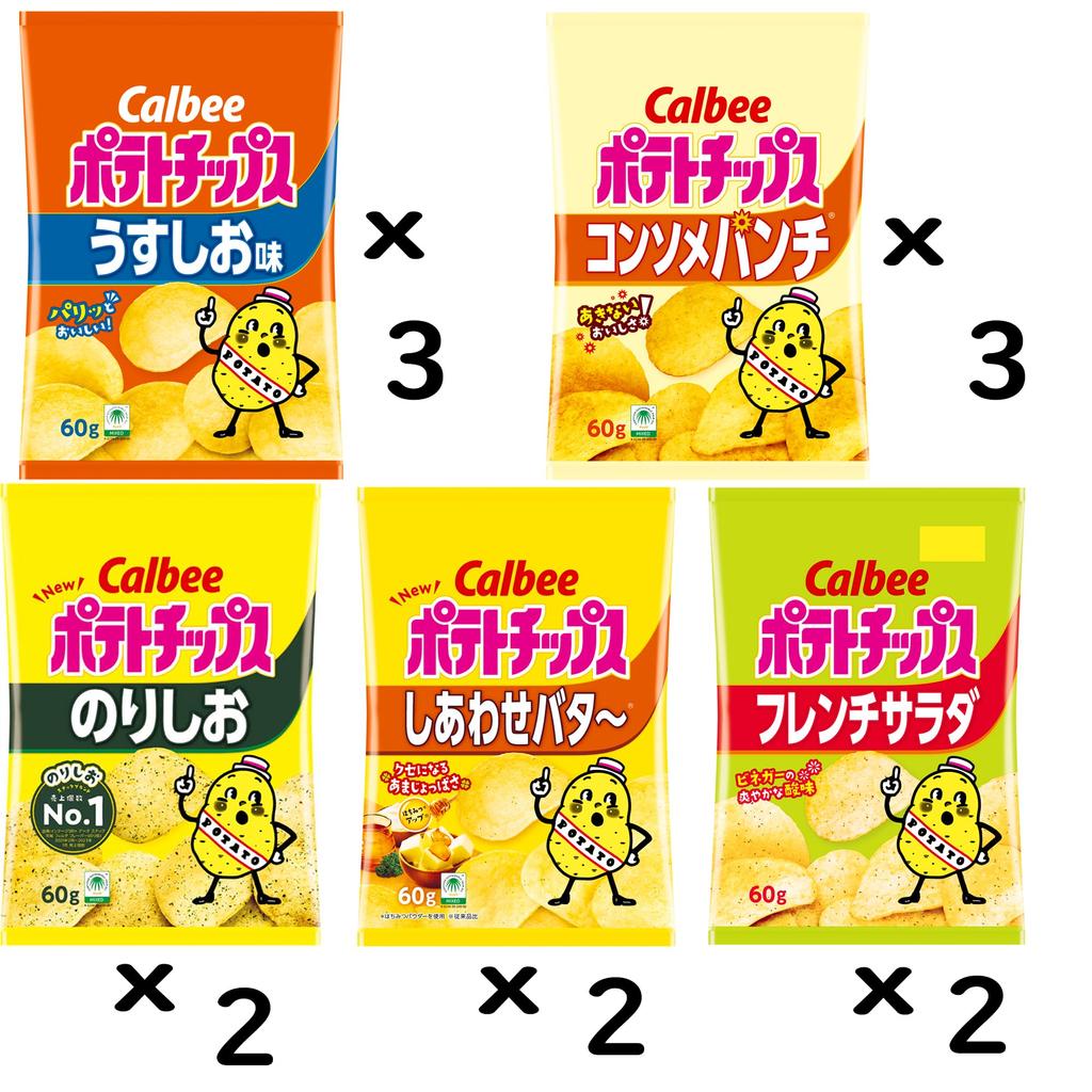 Картофельные чипсы Calbee 5 видов ассорти всего 12 пакетов [Картофельные чипсы]
