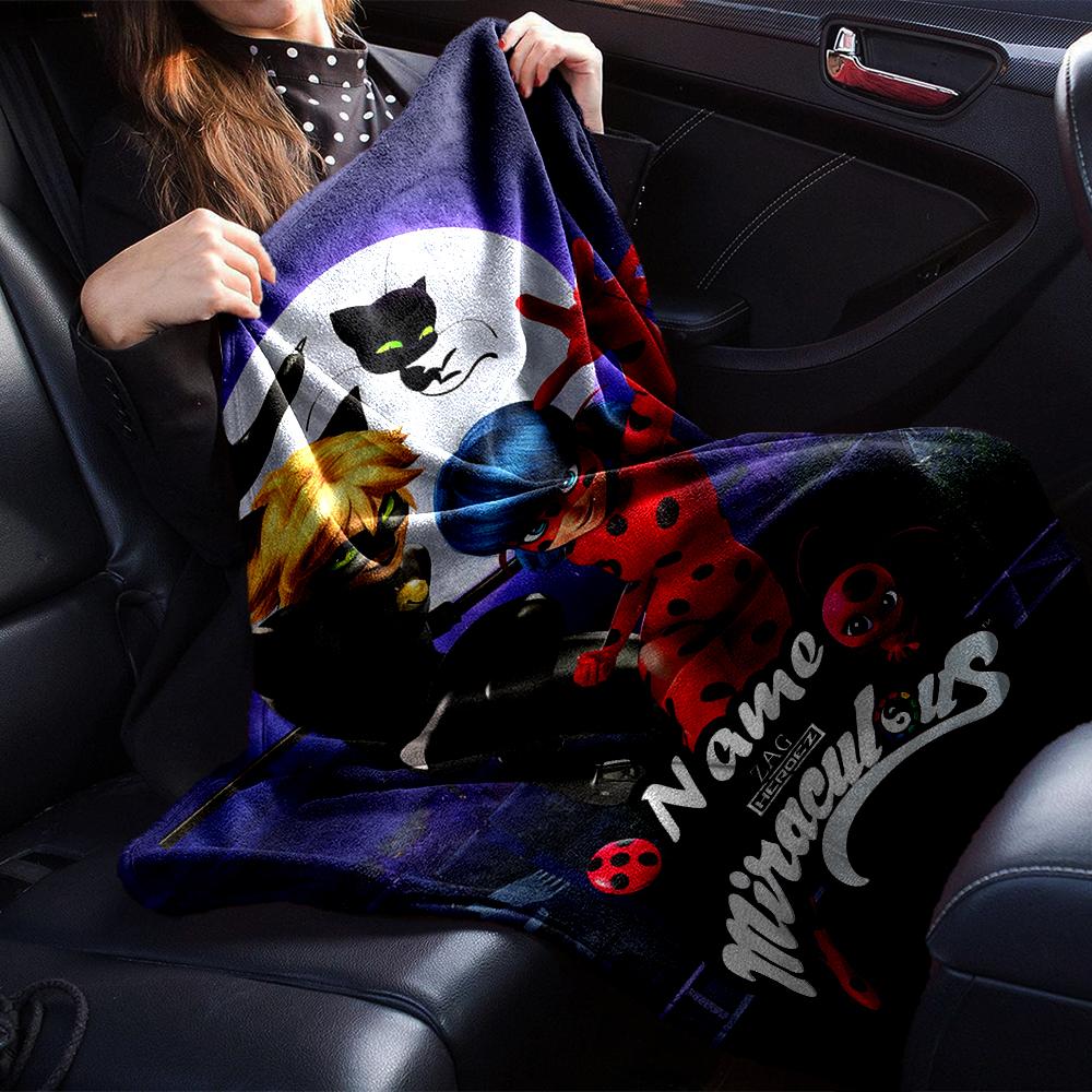 Custom Name Miraculous Tales of Ladybug Cat Noir Theme Printed Blanket - Perfect for Couch, Bed, Travel & Outdoor Use | Machine Washable, Cozy & Durab