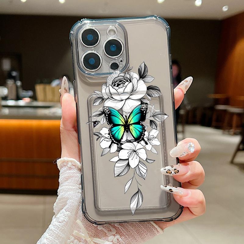 Чехол-карман с прозрачным мягким ТПУ для iPhone 17 16 15 14 13 Pro Max 16e 12, силиконовый чехол для телефона с вырезом и принтом бабочки