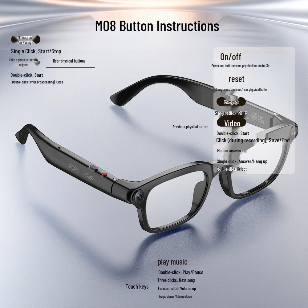 AI Smart Glasses: HD Bluetooth, Anti-Shake, Music & Video Recording, Multilingual Translation Assistant