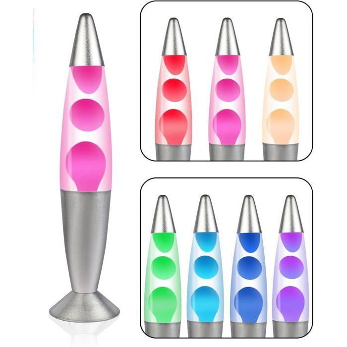Lampe à Lave - CELLUSTOP - Fusée - Verre et Aluminium - 7 Couleurs LED - Éclairage d'Ambiance