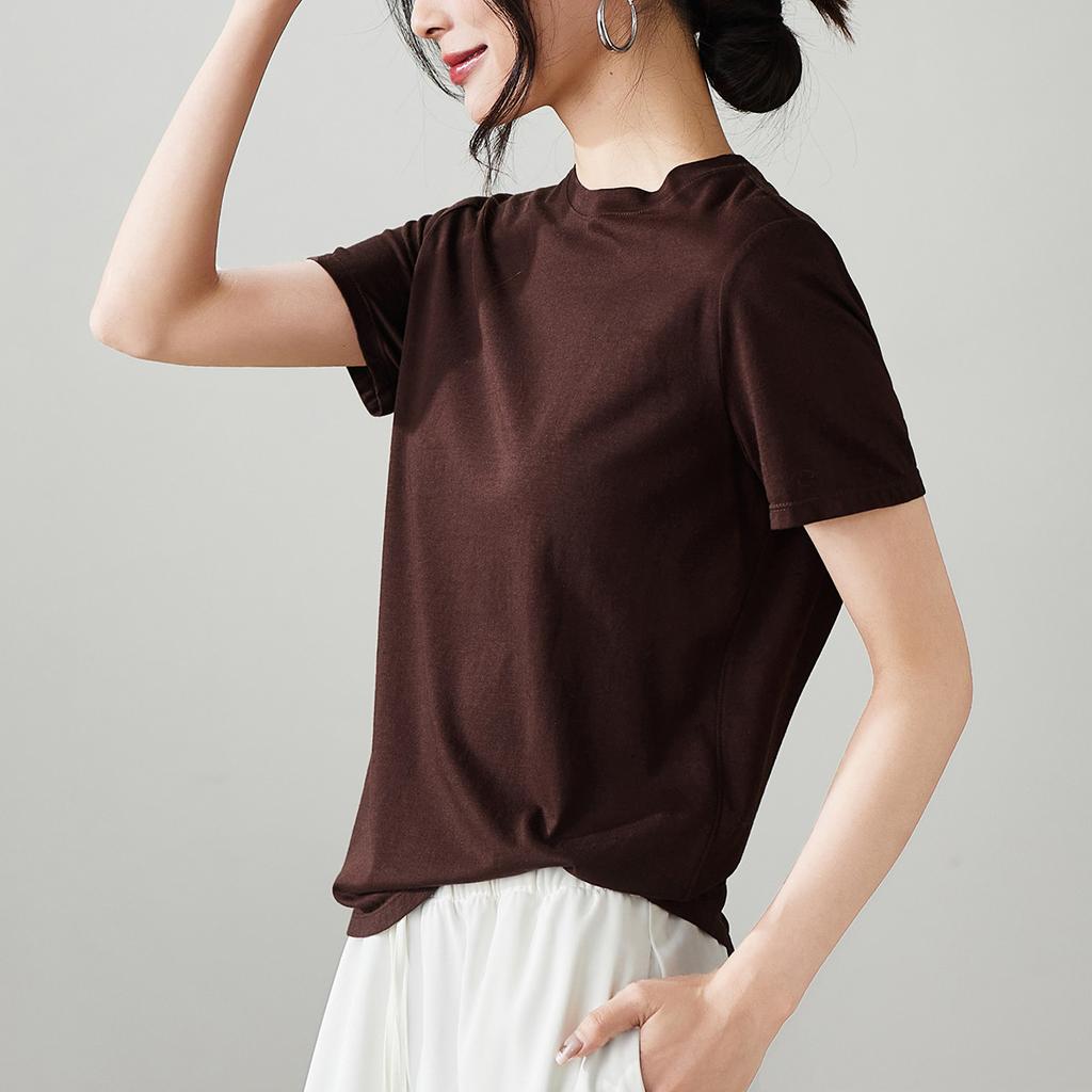 Modal cotton round neck short sleeved T-shirt for women in 2026 spring fashion, loose and versatile, solid color casual top