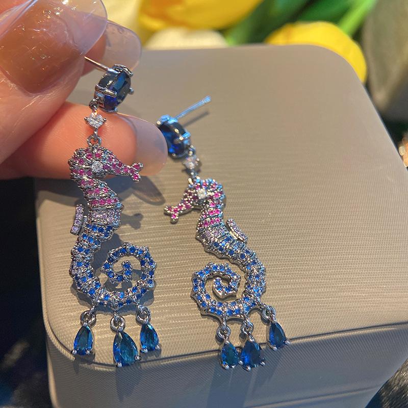 Модные серьги из серебра 925 пробы с иглами, красочные серьги в форме морского конька с имитацией жемчуга для женщин, подарок на годовщину, ювелирные изделия для девочек