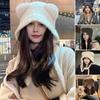Winter Cute Bear Ears Knit Hat for Women Fuzzy Slouchy Crochet Hat Soft Plush Warm Hat with Ear Flap