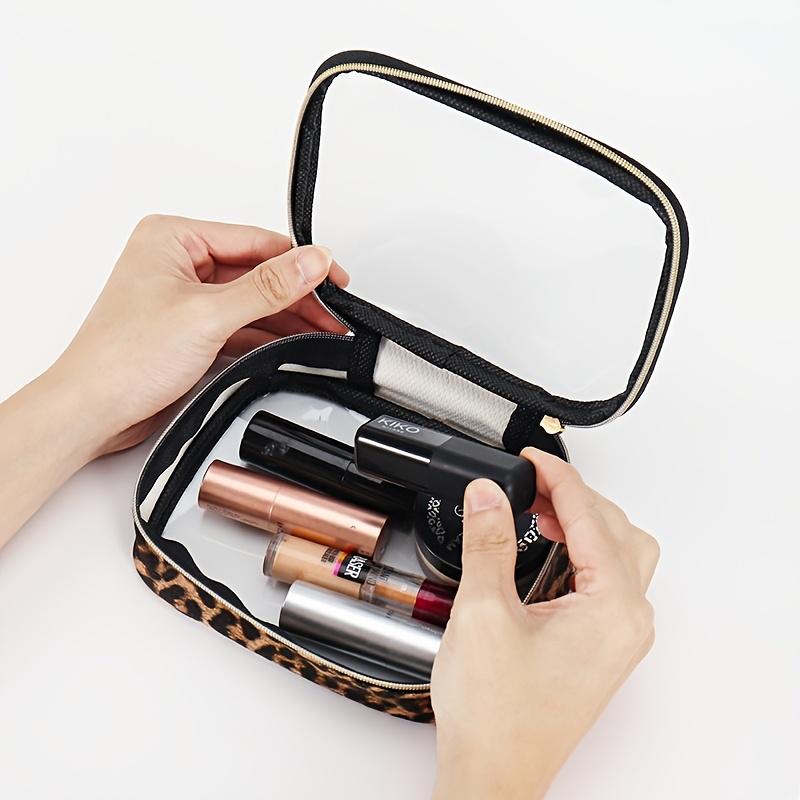 Leopard Print Transparent Cosmetic Bag Set Durable TPU Make-Up Pouches TSA Approved Travel Toiletry Cases Easy to Clean Unlined for Men & Women