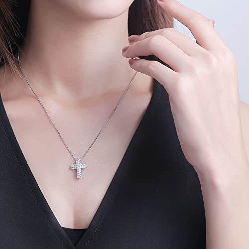 Ожерелье Takeda Jewelry с крестом, паве, стерлинговое серебро, 0,52 карата, кубический цирконий высочайшего качества, 45 см, бесплатный удлинитель, венецианская цепочка (Белое золото)