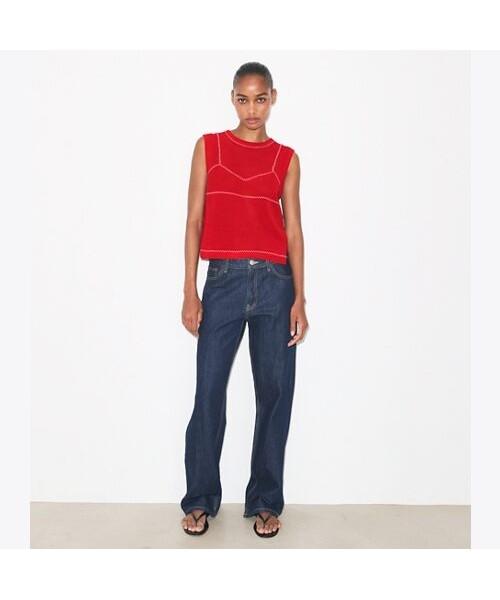 Tolibeochi Cotton And Nylon Mesh Top - Bright Red / White