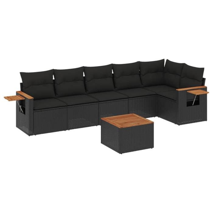 VidaXL Salon de Jardin avec Coussins 7 pcs, Canapés de Terrasse, Ensemble de Meubles de Patio, Mobilier d'Extérieur, Noir 3226832