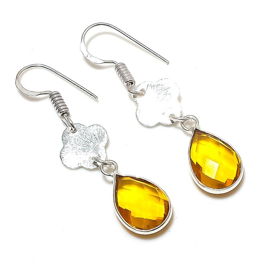 Citrine Gemstone Handmade 925 Sterling Silver Jewelry Earring 1.77" GK-3303