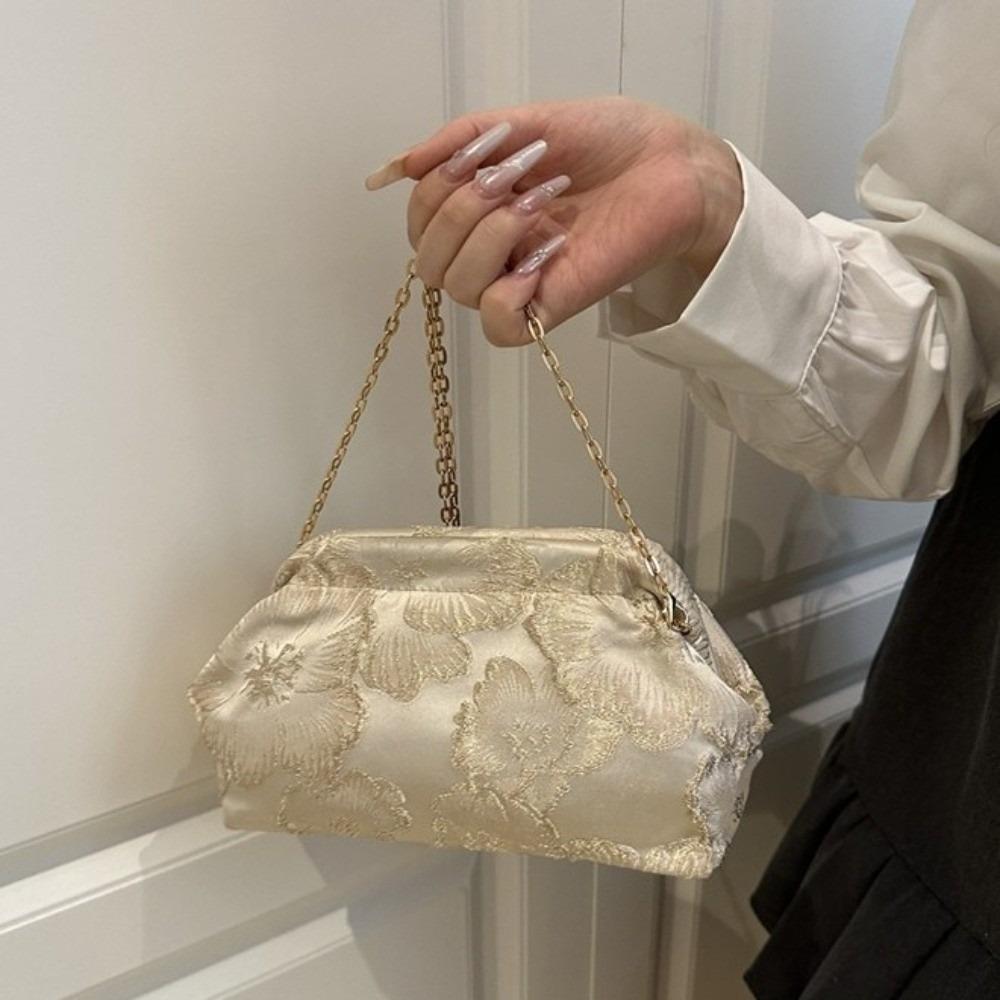 Elegant Embroidery Shoulder Bag Satin Crossbody Bag Vintage Handbag Party Occasion
