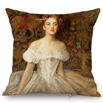 World Famous Painting Home Decorative Sofa Pillow Case Pre-Raphaelite Young Lady Vanity Oil Painting Art Linen Cushion Cover