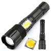 Custom 18650 Rechargeable Battery Flashlight 5 Modes Led Tactical Flashlight Zoomable COB Side Light T6 Torch Light For
