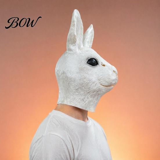 Non-stuffy Halloween Face Cushion Rabbit Head Masque for Adults, Realistic Bunny Latex Hood, Breathable Stage Performance Animal Costume Carnival