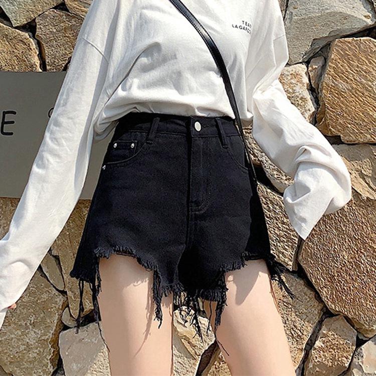Удобные узкие модные и универсальные джинсовые шорты женские с высокой талией летние свободные широкие брюки неровные необработанные края с дырками тонкие брюки трапециевидной формы