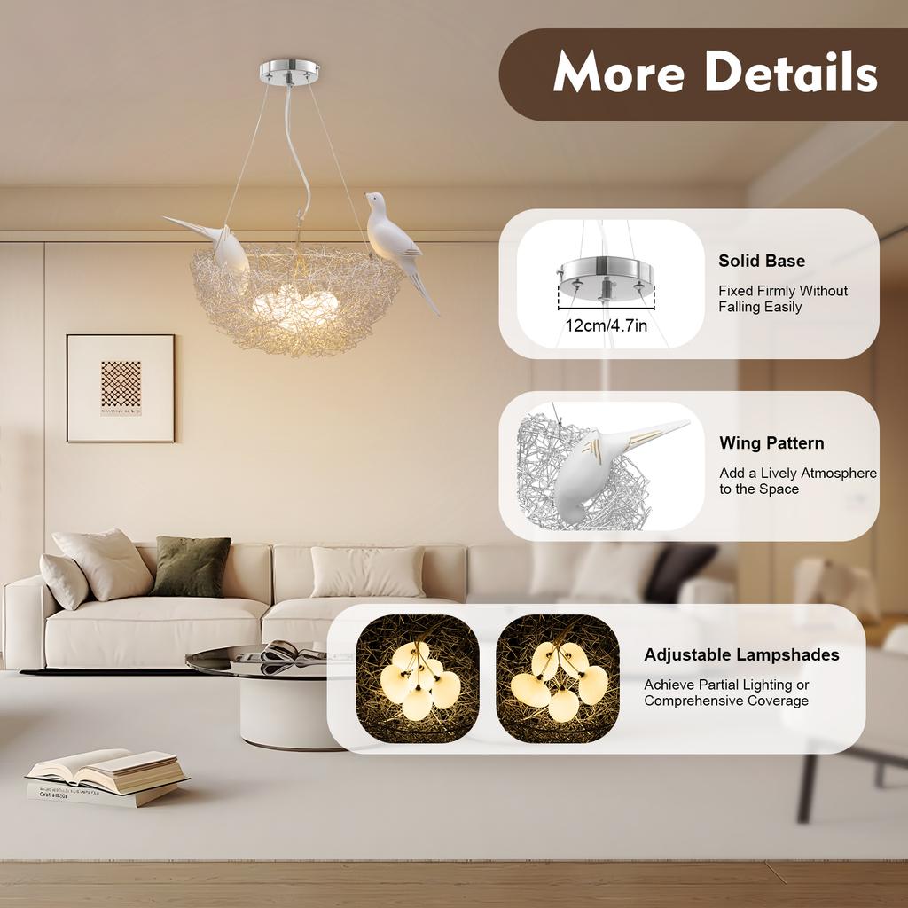 Люстра 'Птичье гнездо' 5-ламповый потолочный светильник с G4 светодиодными лампами, регулируемая высота для гостиной, столовой, спальни, внутреннее освещение