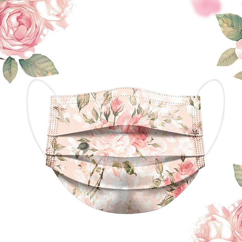 50 шт. фильтрующая маска для лица дышащая с цветочным принтом 3 слоя взрослая пыленепроницаемая маска для рта трехслойная защитная