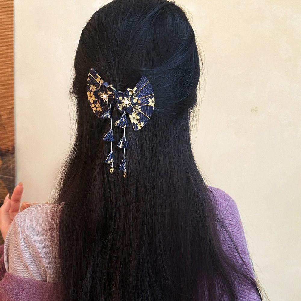 Flower Kimono Sakura Hairpin Sakura Hanfu Fan Hair Clip Sweet Tassel Fan Hair Clip Outdoor