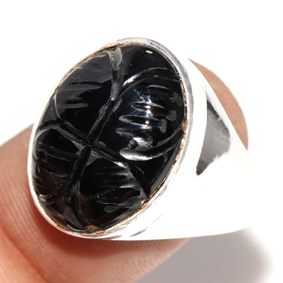 Man'S Carved Black Onyx Fine Finish 925 Silver Plated Ring US 10 Trendy O4K29