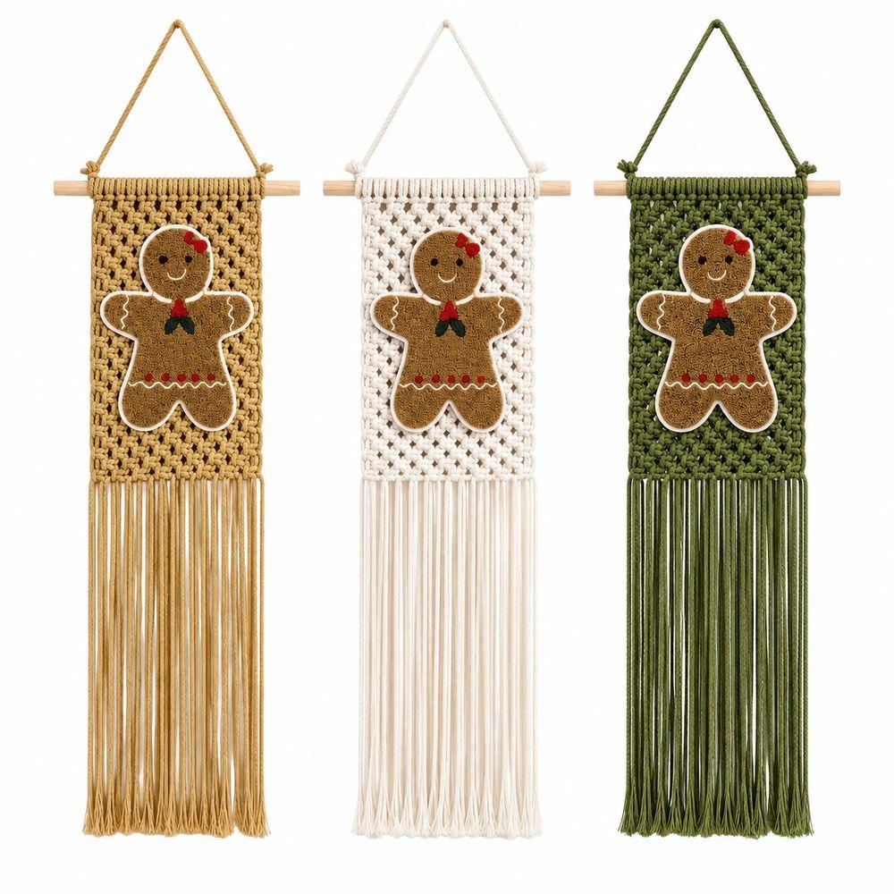 25x60cm Gingerbread Man Wall Hanging Tassel Fringe Holiday Hanging Ornament Christmas Decor
