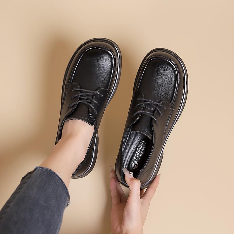 Женские мокасины в британском стиле на платформе с увеличенным голенищем, женские туфли на шнуровке, небольшие кожаные туфли, универсальные одинарные туфли для женщин