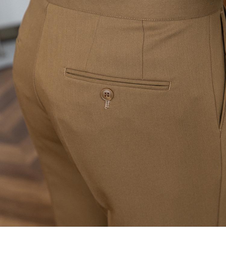 Men's Khaki Business Casual High-Waist Straight-Leg Trousers