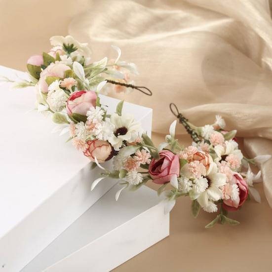 Головной убор с цветочной короной для женщин и девочек, головной убор с гирляндой из зеленых листьев, эластичный дизайн, головной убор с короной, аксессуары для волос