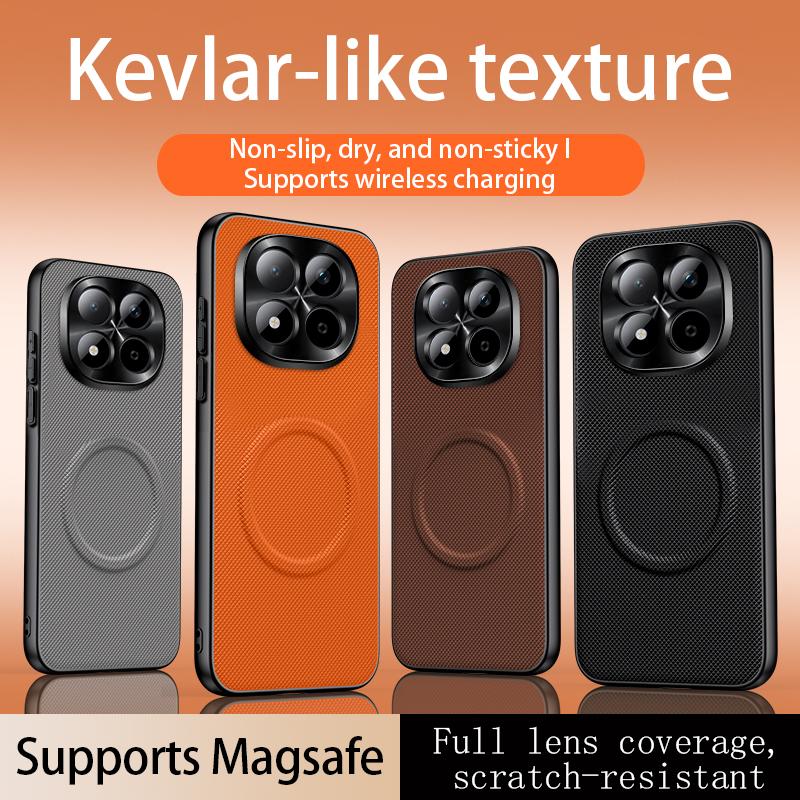 Case For Xiaomi Redmi Note 15 Pro 5G For MagSafe Magnetic Matte Fine Grained Leather Shell Metal Lens Frame Cover Bumper