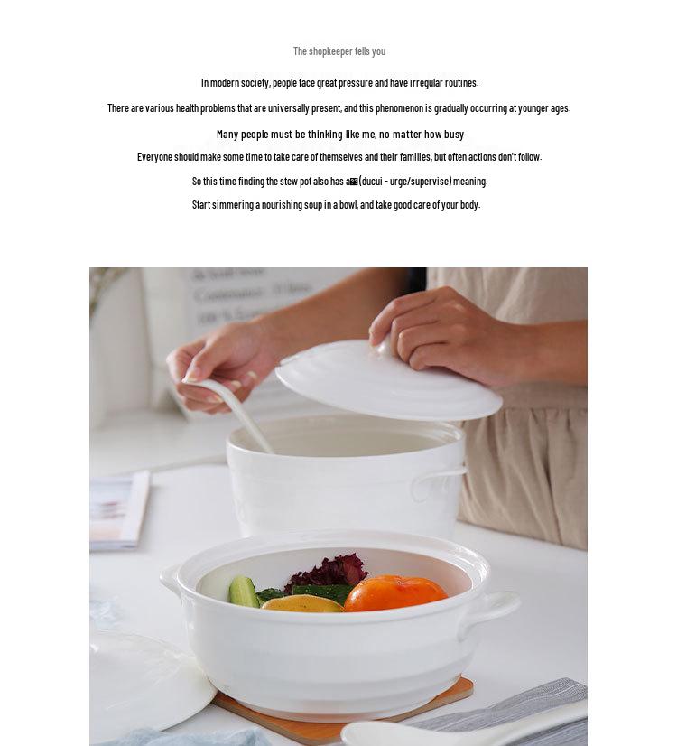 Керамический набор суповых тарелок с двумя ручками и крышкой - Безопасно для микроволновой печи, Включает большую ложку и супницу, Чисто-белый, Креативный дизайн (8 мисок)