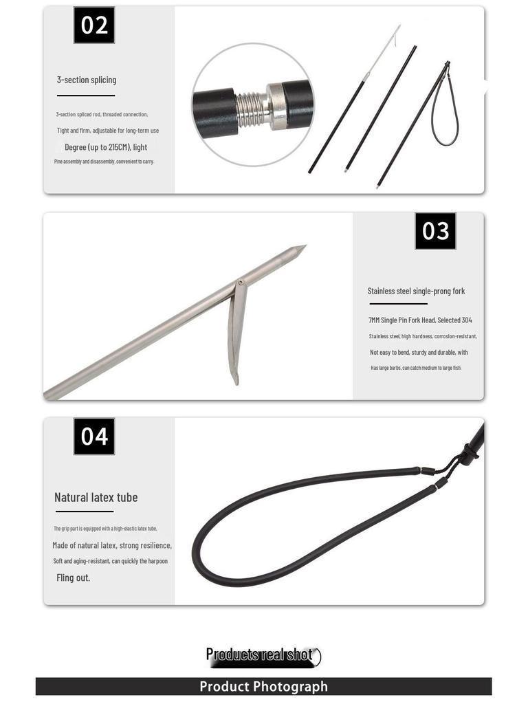 Трехсекционная алюминиевая копье-удочка: Портативное снаряжение для дайвинга, рыбалки и охоты с одинарным шипом для подводного использования