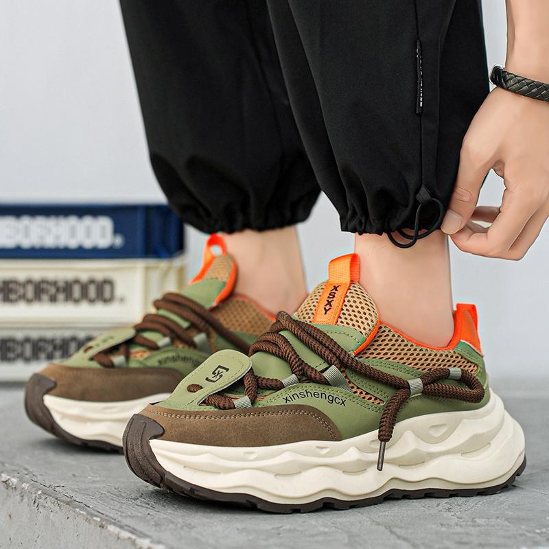 Новые мужские удобные на открытом воздухе комфортные осенние корейские версии тренда толстая подошва досуг спортивные сетчатые мужские туфли обувь Daddy