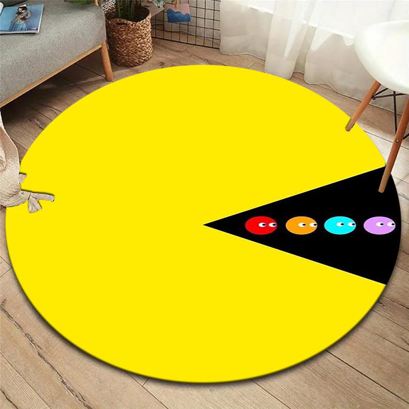 Круглый ковер Pac-Man, Ковер для гостиной, спальни, дивана, игровой комнаты, Нескользящий коврик для пола