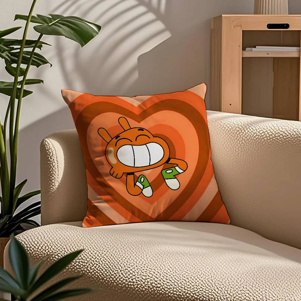 Cartoon Gumball Amazing World Pillow Case Comfort Sofa Bed Silky Elegant Invisible Zipper Custom Decorative Cushion Cover