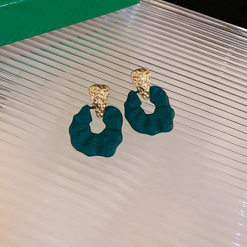 Модные зеленые серьги, геометрические полые круглые квадратные серьги-капли, металлические висячие серьги, женские ювелирные изделия