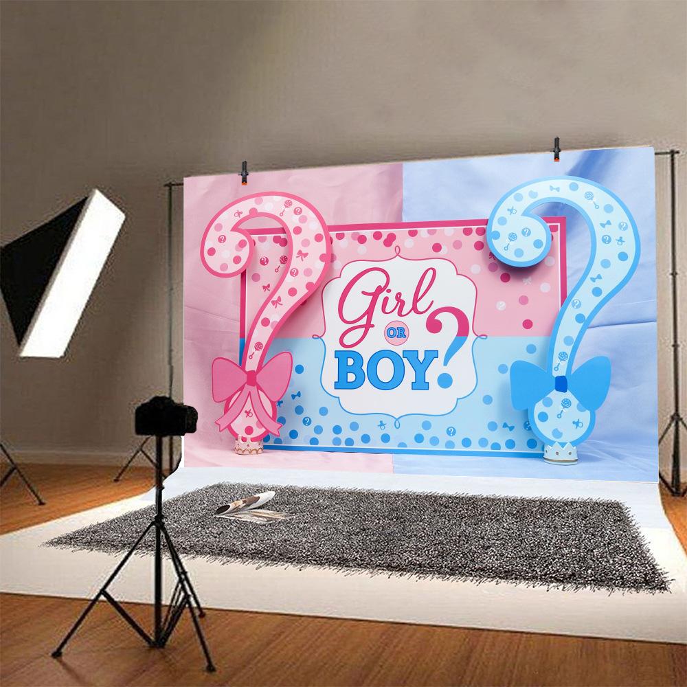 Blue Pink He Or She Gender Reveal Backdrop Boy Or Girl Newborn Baby Shower Party Decor Photography Background Banner Supplies