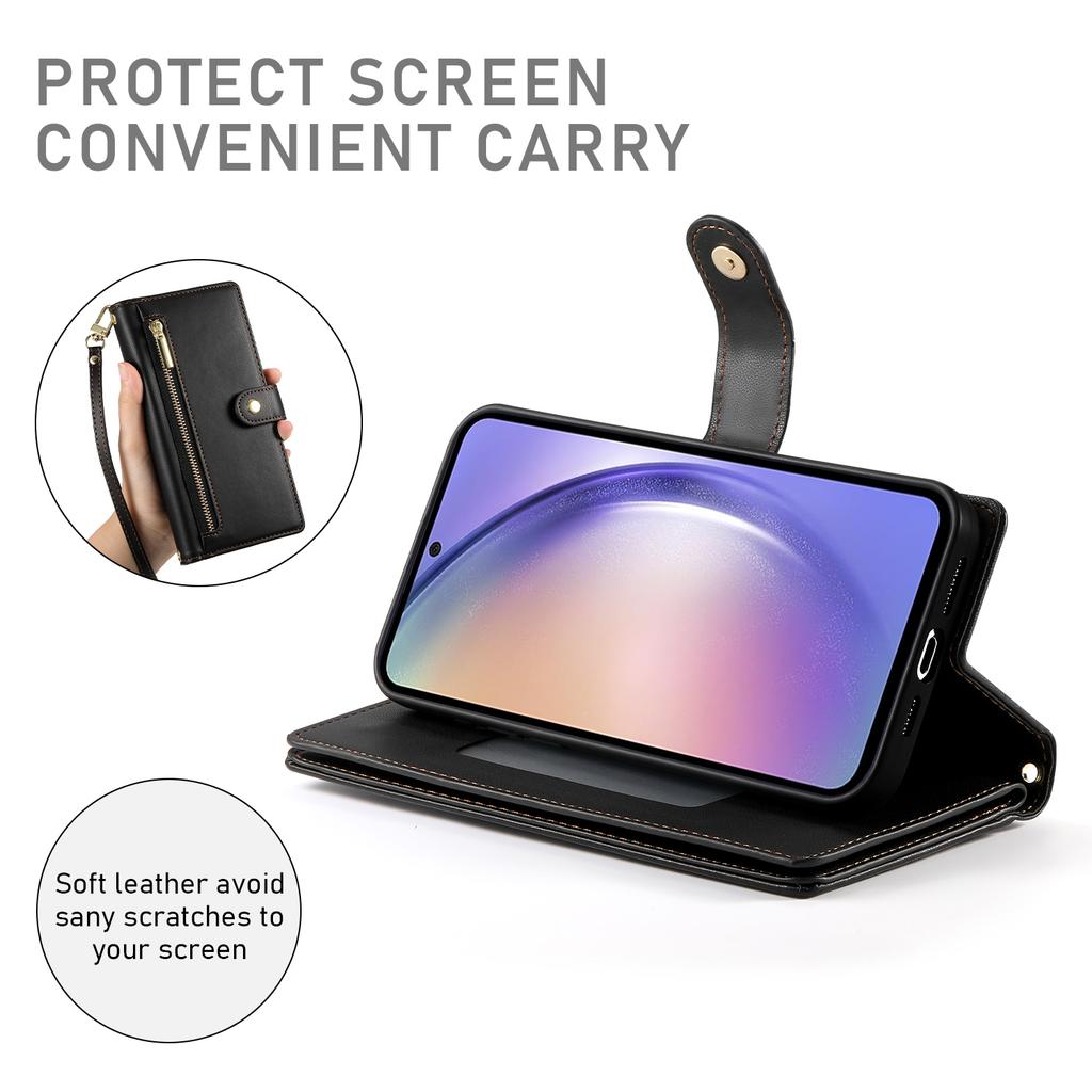 DF-011 For Samsung Galaxy A54 5G Case Zipper Phone Leather Cover with Shoulder Strap