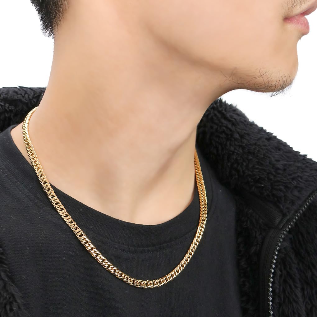 ROEN ЧЕРНЫЙ 6-гранный двойной панцирный браслет (Золото) Ожерелье из нержавеющей стали, 5,5 мм шириной, 50 см, мужское, подходит для мужчин с аллергией на металлы