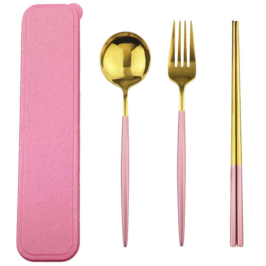 Дорожный набор столовых приборов с коробкой, набор столовой посуды из нержавеющей стали, палочки для еды, портативная вилка, набор ложек, набор кухонной посуды