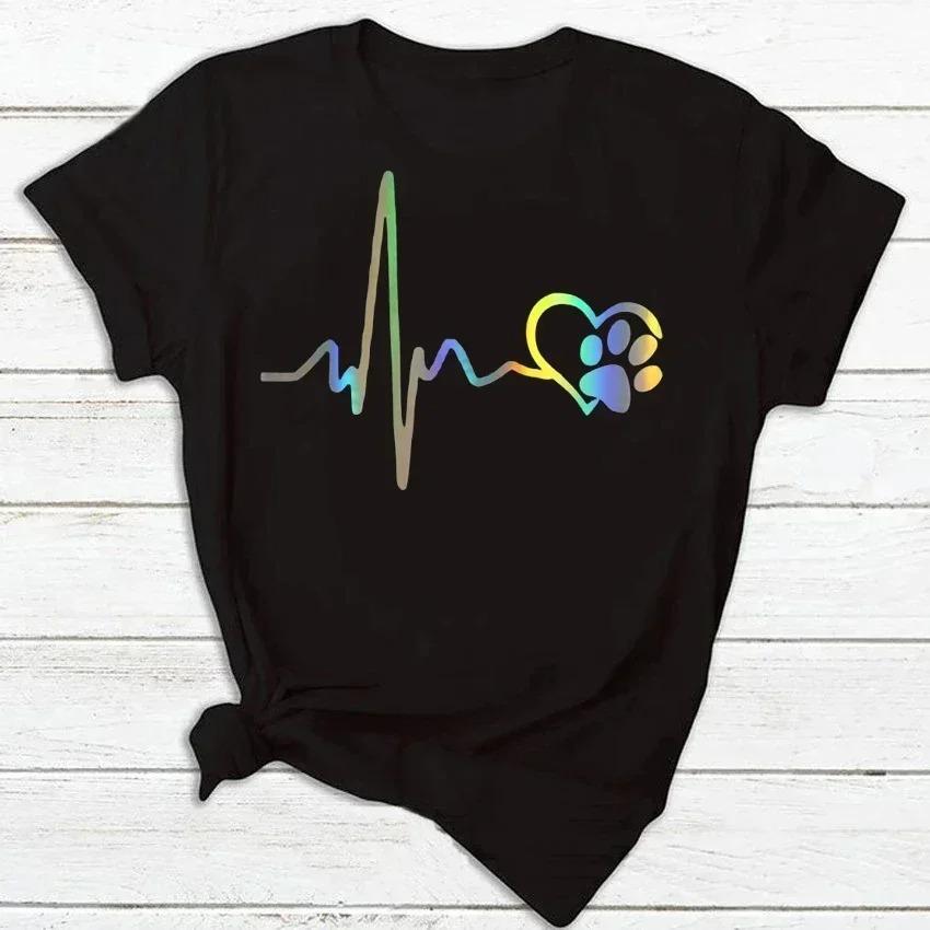 Womens Dog Heartbeat Print Tshirt Harajuku Style ShortSleeve Casual Womens Tshirt Street Style Top Beauty Apparel